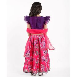 Babyhug Woven Frill Sleeves Choli Lehenga Set And Dupatta With Floral  Print & Embroidery with Lace Detailing - Purple & Dark Pink