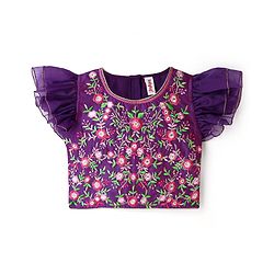 Babyhug Woven Frill Sleeves Choli Lehenga Set And Dupatta With Floral  Print & Embroidery with Lace Detailing - Purple & Dark Pink