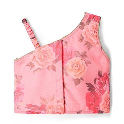 Babyhug Woven Sleeveless Choli Lehenga Set & Dupatta With Floral Embroidery & Lace Detailing - Pink