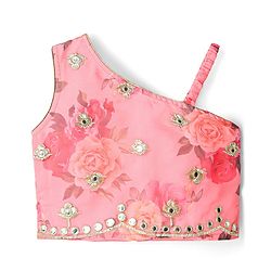 Babyhug Woven Sleeveless Choli Lehenga Set & Dupatta With Floral Embroidery & Lace Detailing - Pink