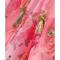 Babyhug Woven Sleeveless Choli Lehenga Set & Dupatta With Floral Embroidery & Lace Detailing - Pink
