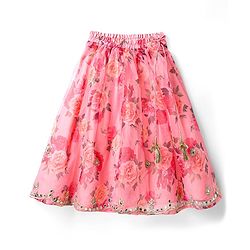 Babyhug Woven Sleeveless Choli Lehenga Set & Dupatta With Floral Embroidery & Lace Detailing - Pink