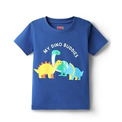 Babyhug Cotton Knit Half Sleeves T-Shirt With Dino Print - Navy Blue