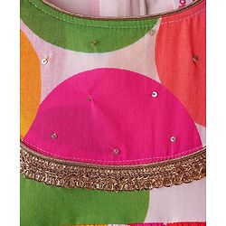 Babyhug 100% Cotton Three Fourth Sleeves Girls Kurti Pallazzo & Dupatta Set with All over Print & Lace Detailing - Dark Pink & Green
