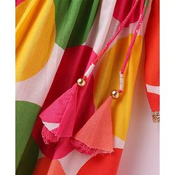 Babyhug 100% Cotton Three Fourth Sleeves Girls Kurti Pallazzo & Dupatta Set with All over Print & Lace Detailing - Dark Pink & Green