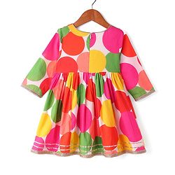 Babyhug 100% Cotton Three Fourth Sleeves Girls Kurti Pallazzo & Dupatta Set with All over Print & Lace Detailing - Dark Pink & Green