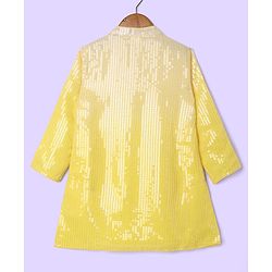 Babyhug Woven Full Sleeves Kurta & Pajama Set With Sequin Detailing - Yellow & White