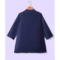 Babyhug Woven Full Sleeves Kurta & Pajama Set With Floral Embroidery Detailing - Navy Blue