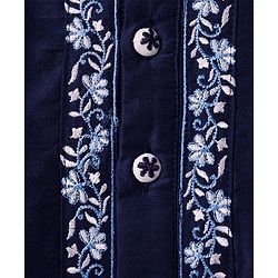 Babyhug Woven Full Sleeves Kurta & Pajama Set With Floral Embroidery Detailing - Navy Blue