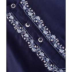 Babyhug Woven Full Sleeves Kurta & Pajama Set With Floral Embroidery Detailing - Navy Blue