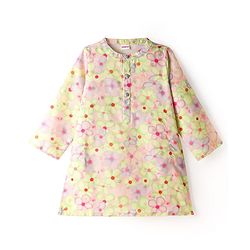 Babyhug Woven Full Sleeves Kurta Pyjama Set With Floral Print - Lavender
