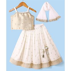 Babyhug Woven Sleeveless Choli Lehenga Set with Dupatta with Brocade Embroidery & Lace Detailing  - Offwhite