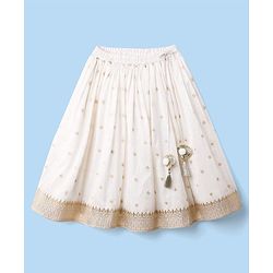 Babyhug Woven Sleeveless Choli Lehenga Set with Dupatta with Brocade Embroidery & Lace Detailing  - Offwhite