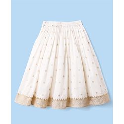 Babyhug Woven Sleeveless Choli Lehenga Set with Dupatta with Brocade Embroidery & Lace Detailing  - Offwhite