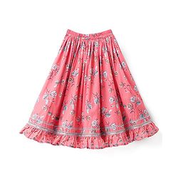 Babyhug Woven Half Sleeves Choli Lehenga Set & Dupatta With Floral Print & Lace Detailing - Pink