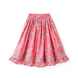 Babyhug Woven Half Sleeves Choli Lehenga Set & Dupatta With Floral Print & Lace Detailing - Pink