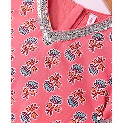 Babyhug Woven Half Sleeves Choli Lehenga Set & Dupatta With Floral Print & Lace Detailing - Pink