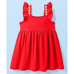 Babyhug Single Jersey Knit Frill Sleeves Frock With Floral Print - Red