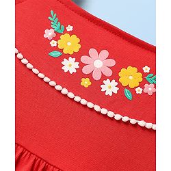 Babyhug Single Jersey Knit Frill Sleeves Frock With Floral Print - Red