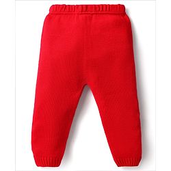 Babyhug Knit Full Sleeves Sweater Set With Butterfly Design - Red & White