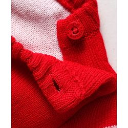 Babyhug Knit Full Sleeves Sweater Set With Butterfly Design - Red & White