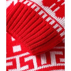 Babyhug Knit Full Sleeves Sweater Set With Butterfly Design - Red & White