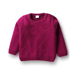 Babyhug Knit Full Sleeves Sweater Set With Square Design - Wine