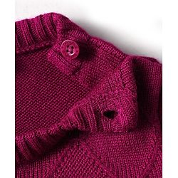 Babyhug Knit Full Sleeves Sweater Set With Square Design - Wine
