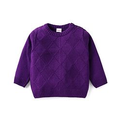 Babyhug Knitted Full Sleeves Sweater Set With Argyle Design - Purple