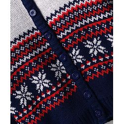 Babyhug Full Sleeves Hooded Front Open Sweater Set With Floral & Stripe Design - White & Navy Blue