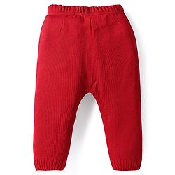 Babyhug Knitted Full Sleeves Pullover Sweater Set With Heart Design & Cap - Red