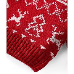 Babyhug Knitted Full Sleeves Pullover Sweater Set With Heart Design & Cap - Red