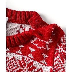 Babyhug Knitted Full Sleeves Pullover Sweater Set With Heart Design & Cap - Red
