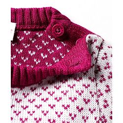 Babyhug Knitted Full Sleeves Pullover Sweater Set With Heart Design & Cap - Wine