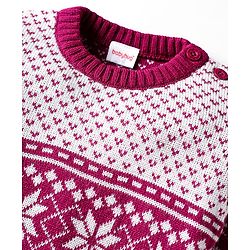 Babyhug Knitted Full Sleeves Pullover Sweater Set With Heart Design & Cap - Wine