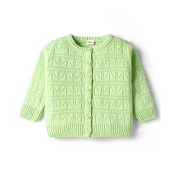Babyhug Knitted Full Sleeves Solid Front Open Sweater Set With Cap - Lime Green