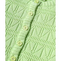 Babyhug Knitted Full Sleeves Solid Front Open Sweater Set With Cap - Lime Green