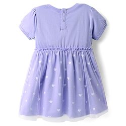 Babyhug Cotton Knit Half Sleeves Bear & Floral Printed Frock With Bloomer & Headband - Purple