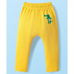 Babyhug Cotton Knit Full Length Diaper Leggings With Stripes & Dino Print Pack Of 3 - Yellow Light Blue & White