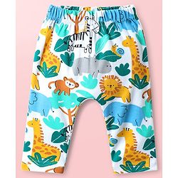 Babyhug Cotton Knit Full Length Diaper Pants With Animals Print Pack Of 3 - Navy Blue White & Light Blue