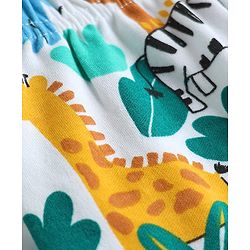 Babyhug Cotton Knit Full Length Diaper Pants With Animals Print Pack Of 3 - Navy Blue White & Light Blue