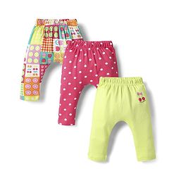Babyhug Cotton Knit Full Length Fruit & Polka Dot Printed Diaper Leggings Pack of 3 - Multicolor