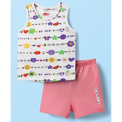 Babyhug 100% Cotton Sleeveless Text Printed Sando & Shorts Set - Multicolour