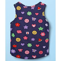 Babyhug 100% Cotton Single Jersey Knit Sleeveless Sando & Shorts With Tropical Theme Print - Navy Blue & Dark Pink