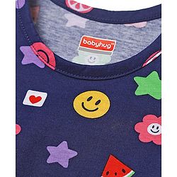 Babyhug 100% Cotton Single Jersey Knit Sleeveless Sando & Shorts With Tropical Theme Print - Navy Blue & Dark Pink