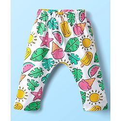 Babyhug Cotton Knit Full Length Daiper Leggings with Tropical Theme Print Pack of 3 - Yellow White & Pink