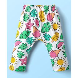 Babyhug Cotton Knit Full Length Daiper Leggings with Tropical Theme Print Pack of 3 - Yellow White & Pink