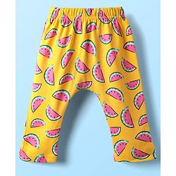 Babyhug Cotton Knit Full Length Daiper Leggings with Tropical Theme Print Pack of 3 - Yellow White & Pink