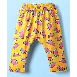 Babyhug Cotton Knit Full Length Daiper Leggings with Tropical Theme Print Pack of 3 - Yellow White & Pink