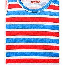 Babyhug 100% Cotton Single Jersey Knit Sleeveless Sando & Shorts Set With Stripes & Text Print - Blue & Red